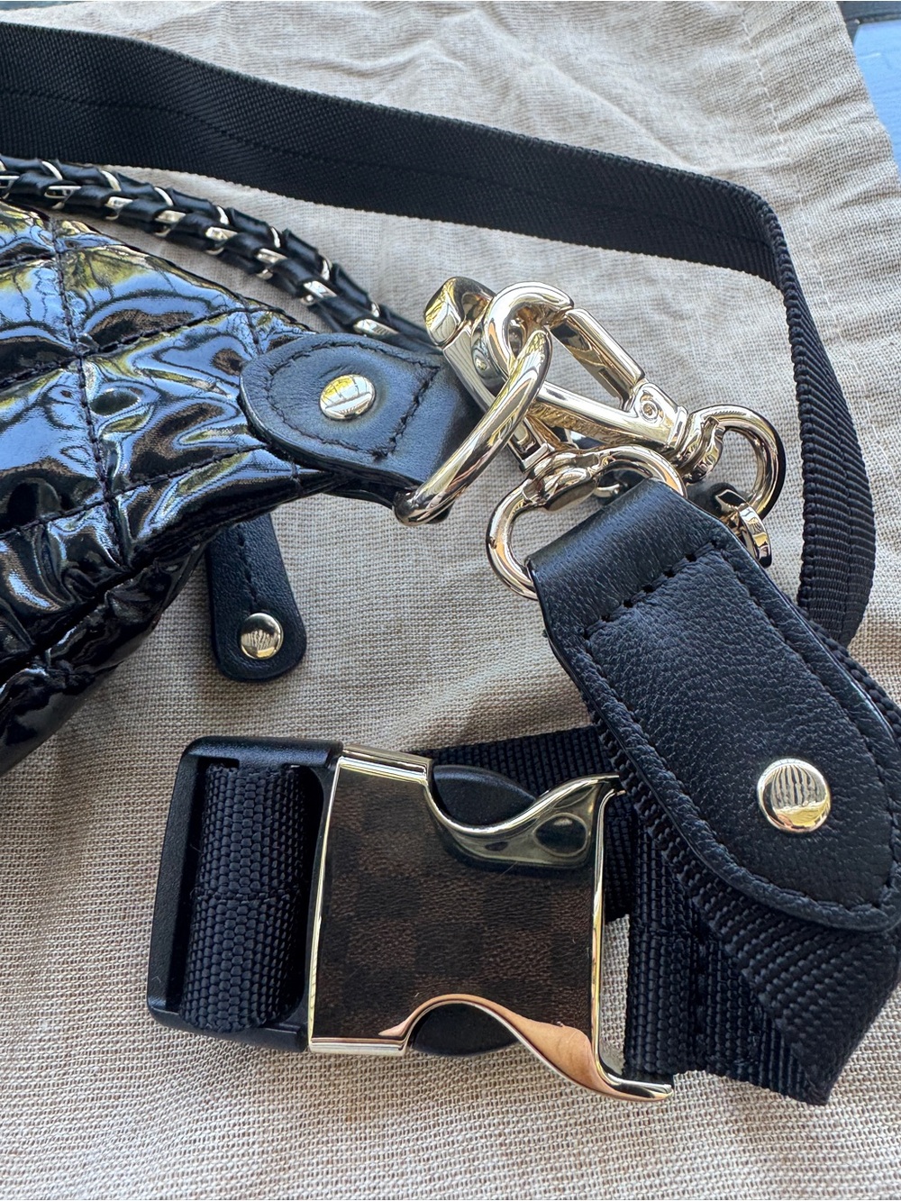 MZ Wallace Small Quilted Patent Leather Crossbody Sling Belt Bag Black Lacquer - Picture 12 of 14